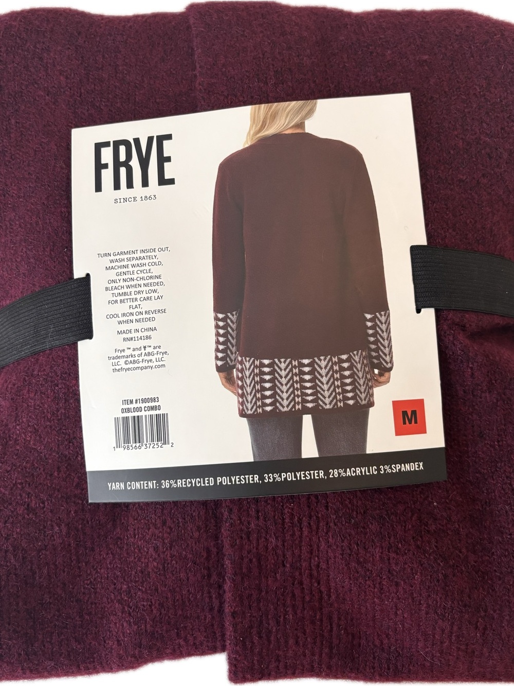 Frye Burgundy and White Open-Front Knit Cardigan - Picture 4 of 4